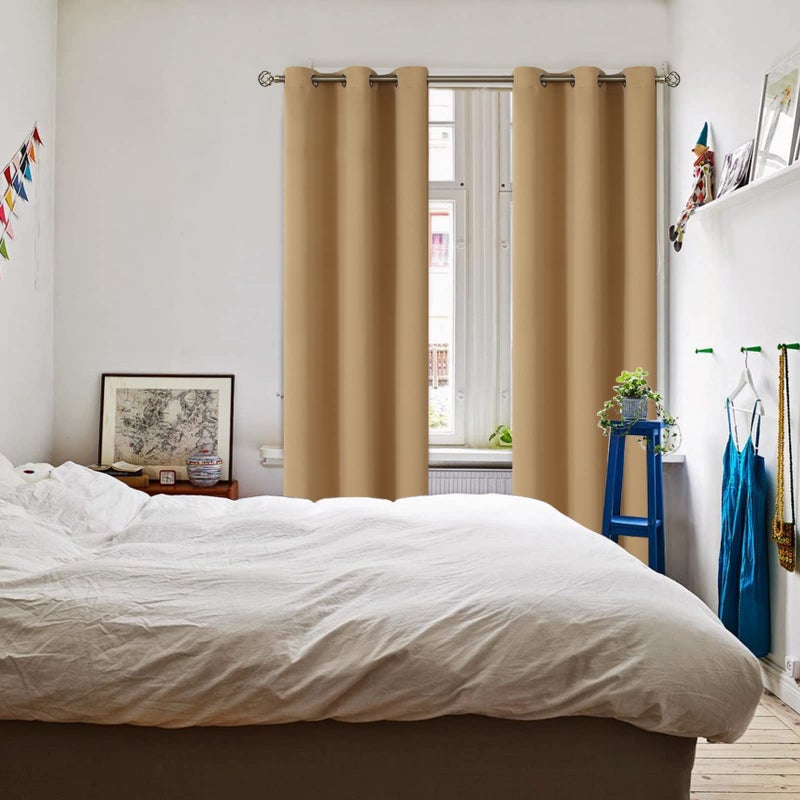 BGment Blackout Curtains for Living Room - Grommet Thermal Insulated Room Darkening Curtains for Bedroom, 2 Panels of 42 x 84 Inch, Khaki - Image 2